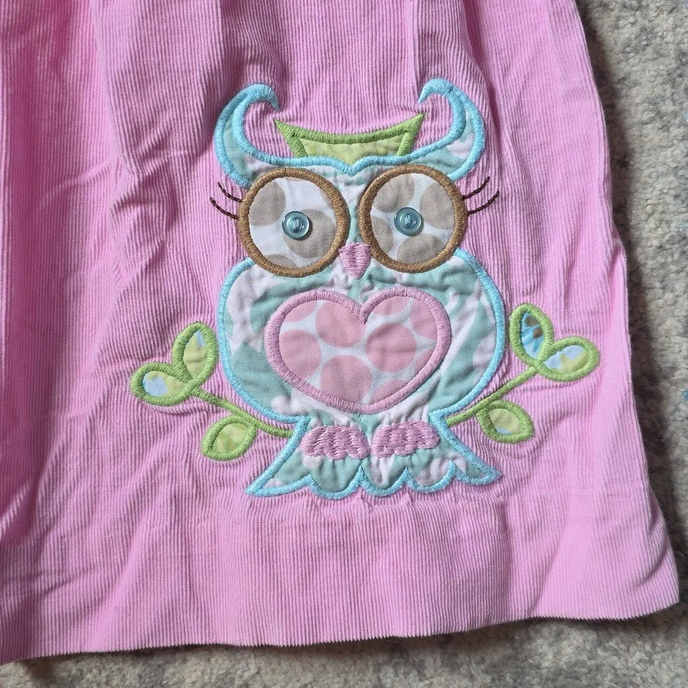 Shrimp & Grits Kids Size 8 Long Sleeve Striped Cordoruy‎ Owl Embroidered Dress